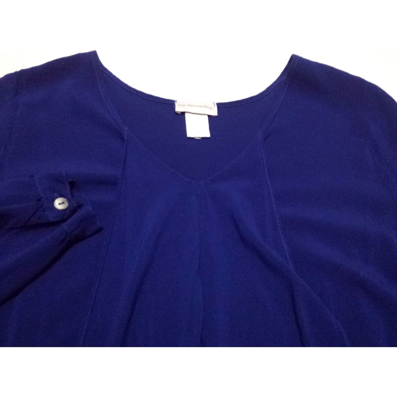 Soft Surroundings Soft Surroundings Shirt Womens Medium Blue V-Neck Long Sleeve Rayon Blouse Size M / US 6-8 / IT 42-44 - 2 Thumbnail