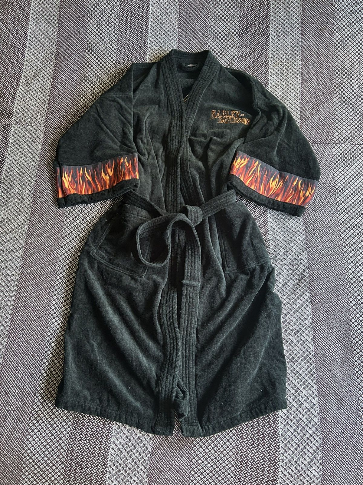 Vintage Harley Davidson Flame Print Robe Rare Loungewear One Size Size 36 - 6 Thumbnail