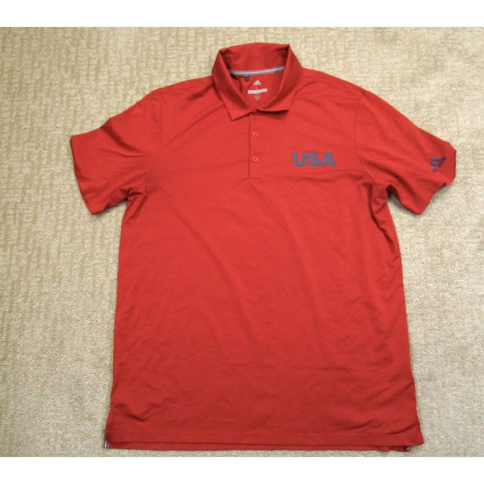 Adidas Adidas Polo Shirt Men Large Red USA Golf Performance Moisture Wicking Golfer Polo Shirt Adult L Red Adidas Golf USA Balls to the wall? Size US L / EU 52-54 / 3 - 2 Thumbnail