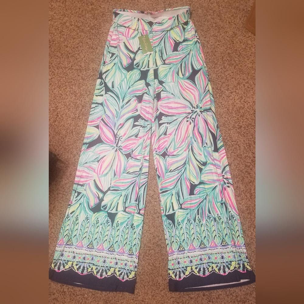 Designer Lilly Pulitzer Floral Bottoms High Tide Dancing Lady Medium Size 32" / US 10 / IT 46 - 2 Thumbnail
