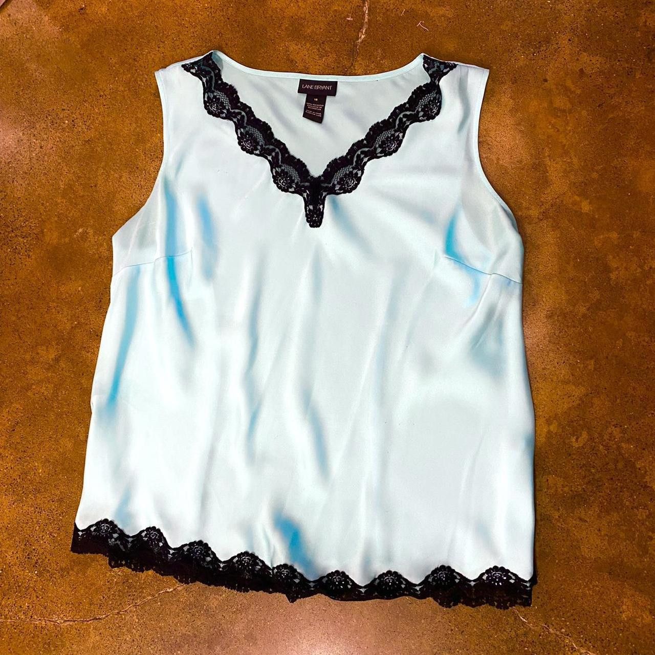 Designer Silky Blue + Black Lace Tank Size XXL / US 16-18 / IT 52-54 - 2 Thumbnail