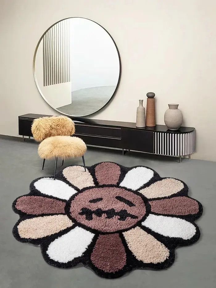 Handmade 100cm 3D Handmade Smiley Flower Art Soft Rug Size ONE SIZE - 2 Thumbnail