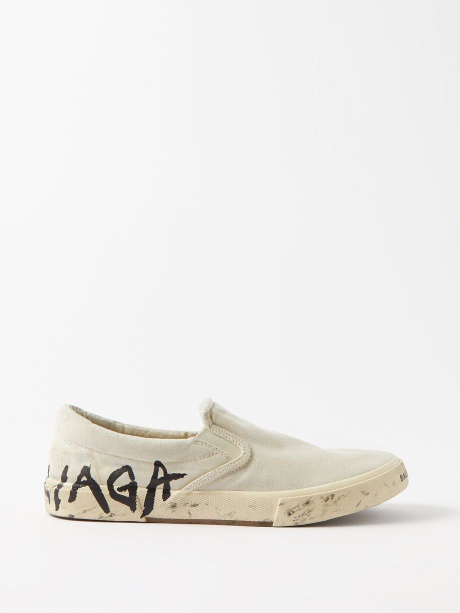 Balenciaga o1s1wg111124 Paris Slip On Graffiti Sneakers in Light Beige Size US 9 / EU 42 - 1 Thumbnail