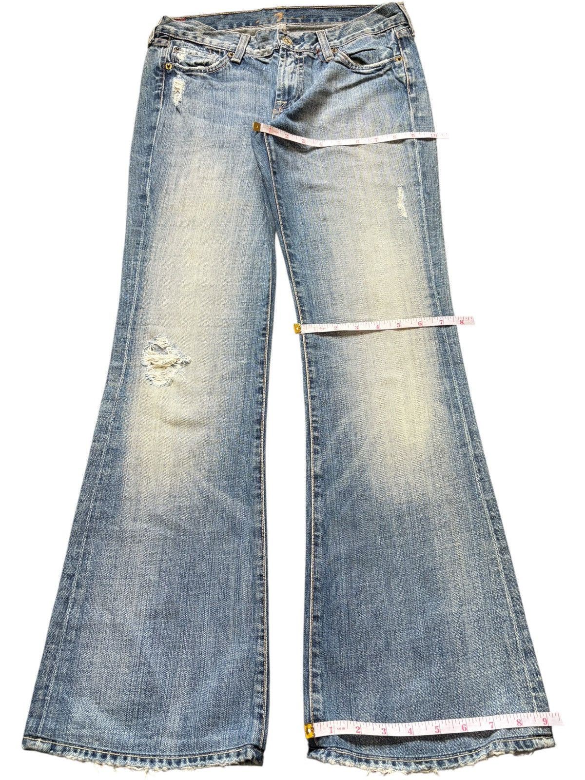 7 For All Mankind Vintage 7 For All Mankind Faded Wash Distress Flare Jeans Size 29" - 8 Thumbnail