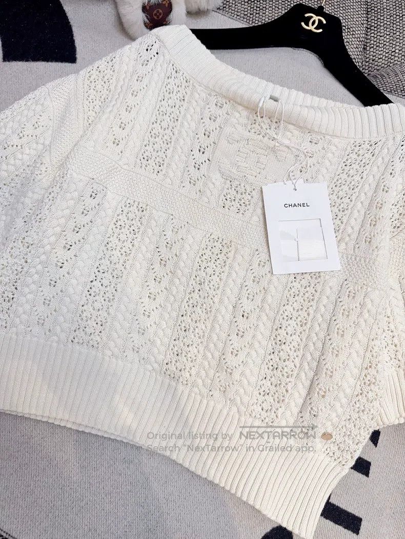 Chanel Chanel Beige hollow A-neck knitted short sleeves Size XXS / US 00 / IT 34 - 6 Thumbnail