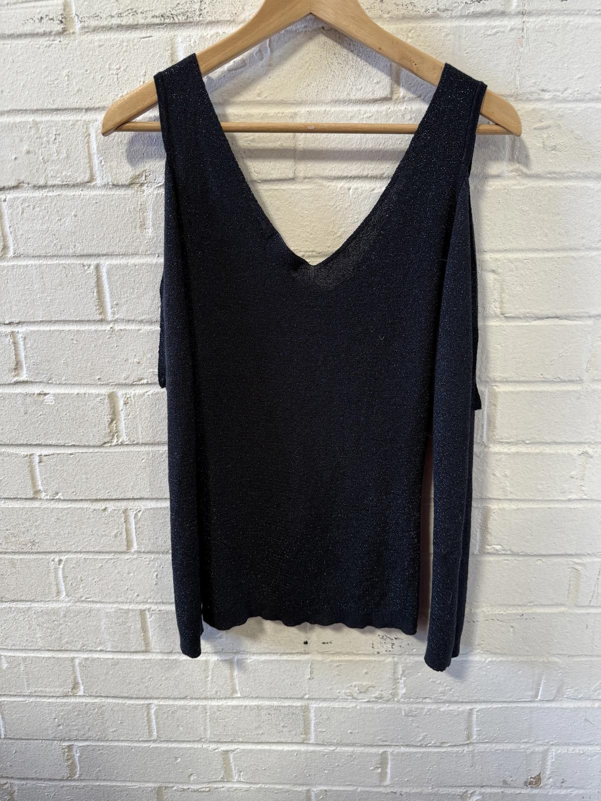 Joe Browns Black Long Sleeve V-Neck Knit Top with Shoulder Tie Detail Size M / US 6-8 / IT 42-44 - 3 Thumbnail