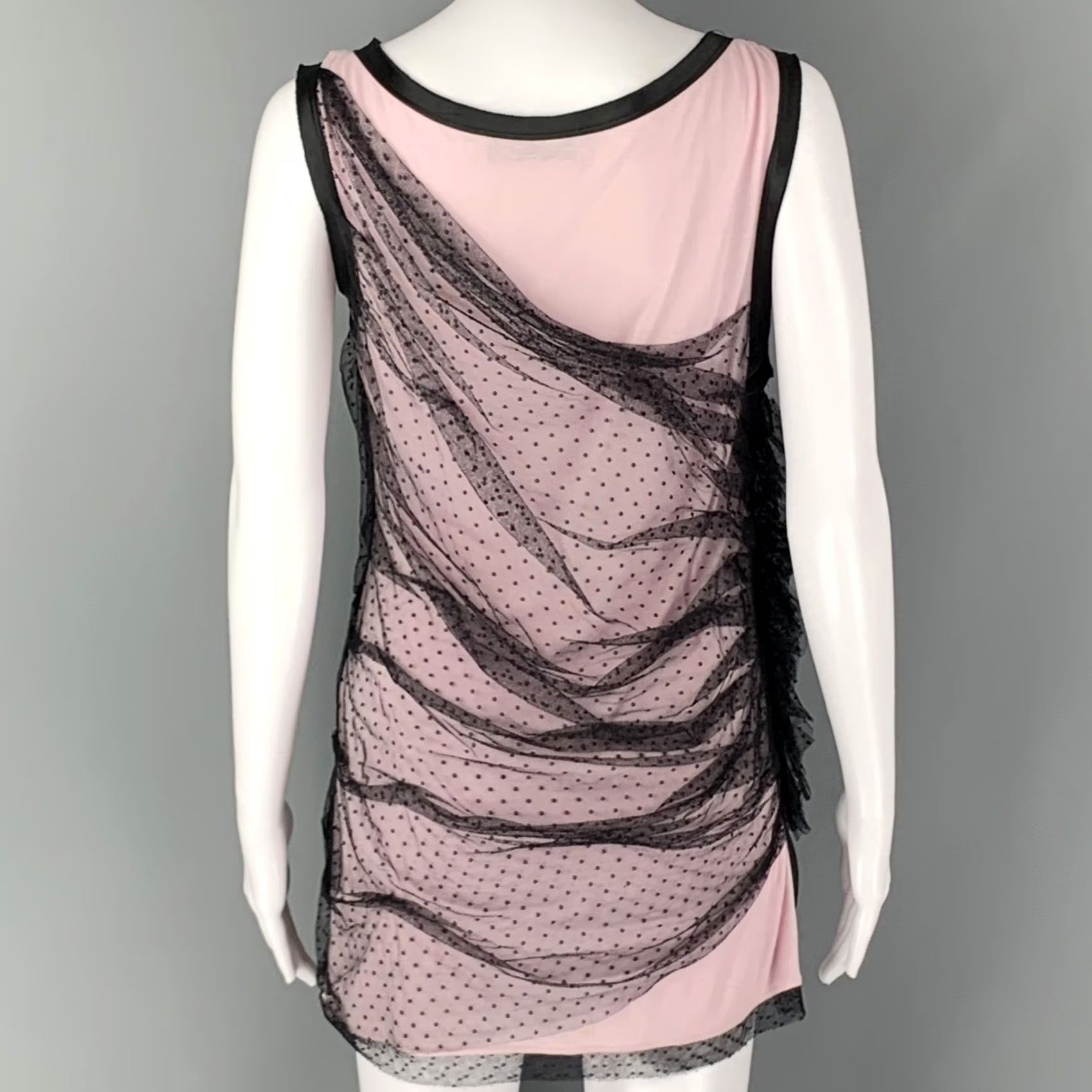Valentino VALENTINO Ruched Sleeveless Dress Top Pink Black Cotton Blend Size 8 Size M / US 6-8 / IT 42-44 - 4 Thumbnail