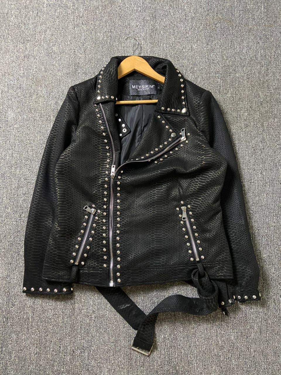 Japanese Brand Meysikim Snakeskin Faux Suede Biker Jacket (182) Size L / US 10 / IT 46 - 1 Thumbnail