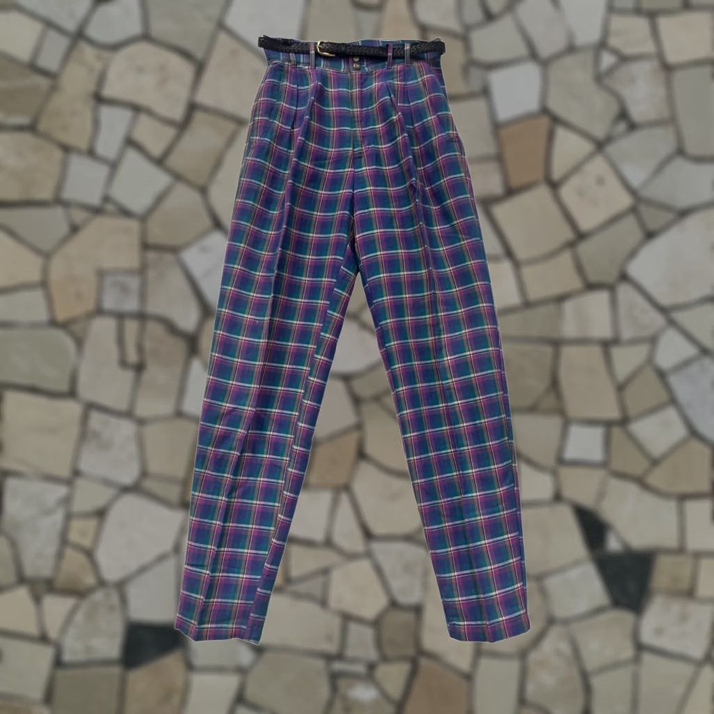 Vintage VINTAGE Paris Sport Club Plaid High-Waisted Pants Womens 10 Purple Ramie Rayon Belt Size 32" / US 10 / IT 46 - 1 Thumbnail