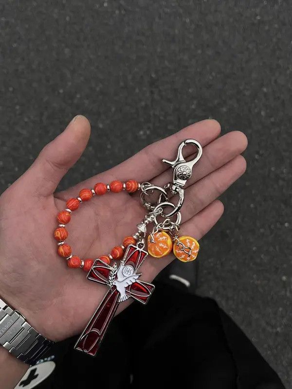 Jewelry Red Orange Tropical Keychain, y2k Keychain Size ONE SIZE - 4 Thumbnail