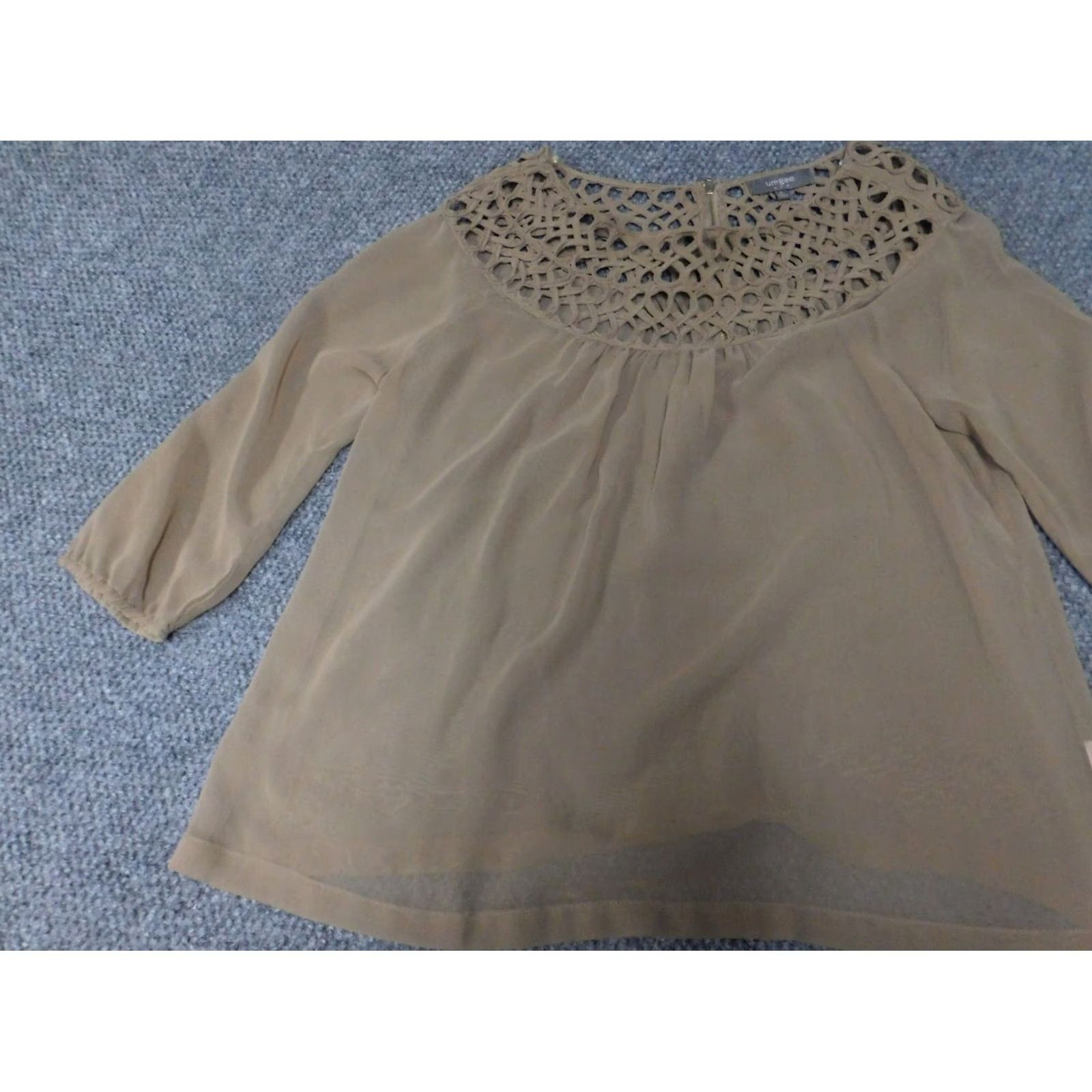 Vintage UMGEE Blouse Women L Brown Pullover High Neck Long Sleeve Cap Sleeve Solid Ruffle Casual Classic Polyester Woven Stretch Regular Vintage No Size L / US 10 / IT 46 - 3 Thumbnail