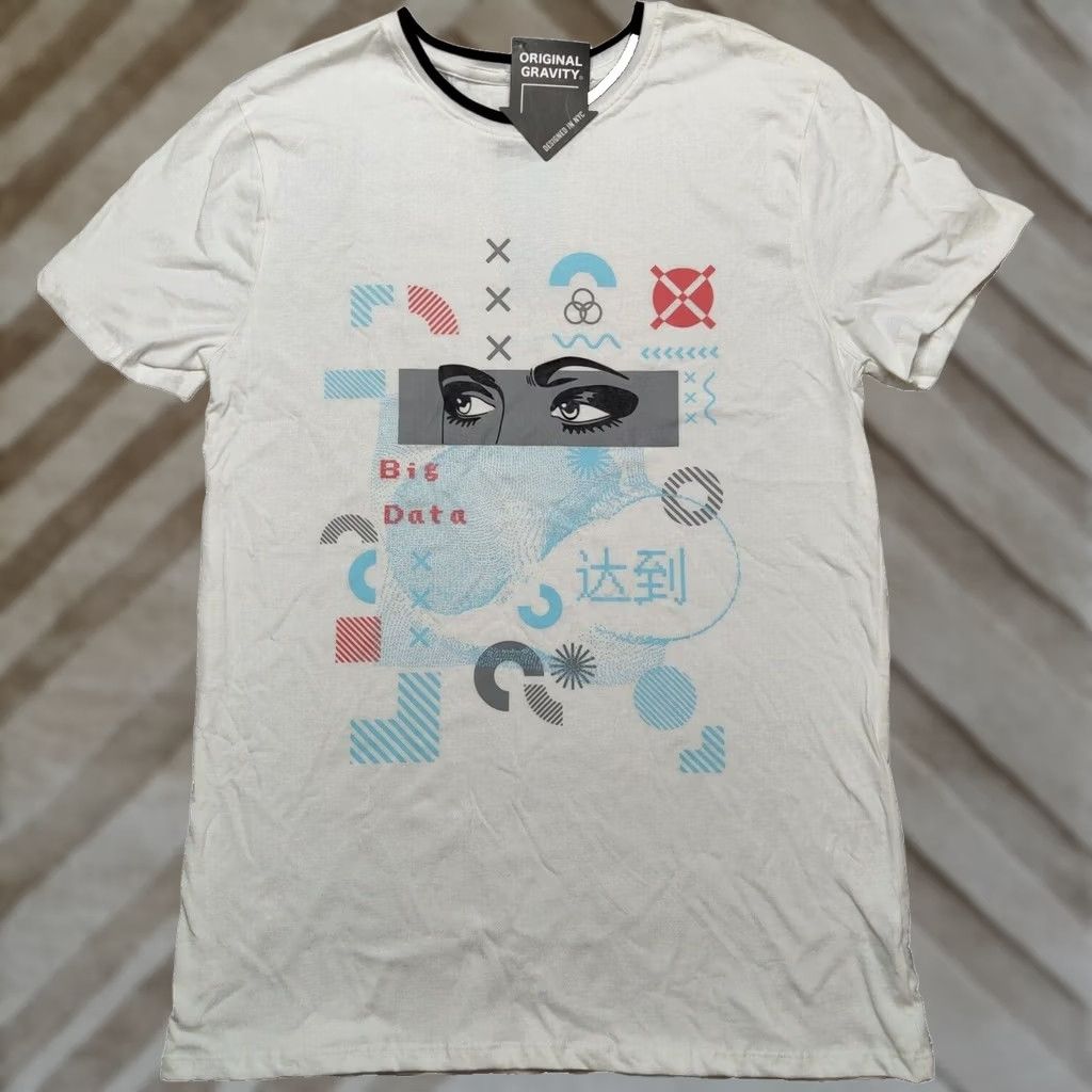 Vintage Original Gravity Men's Medium White Big Data Kanji Double-Sided Short Sleeve T-Shirt Size US M / EU 48-50 / 2 - 1 Thumbnail