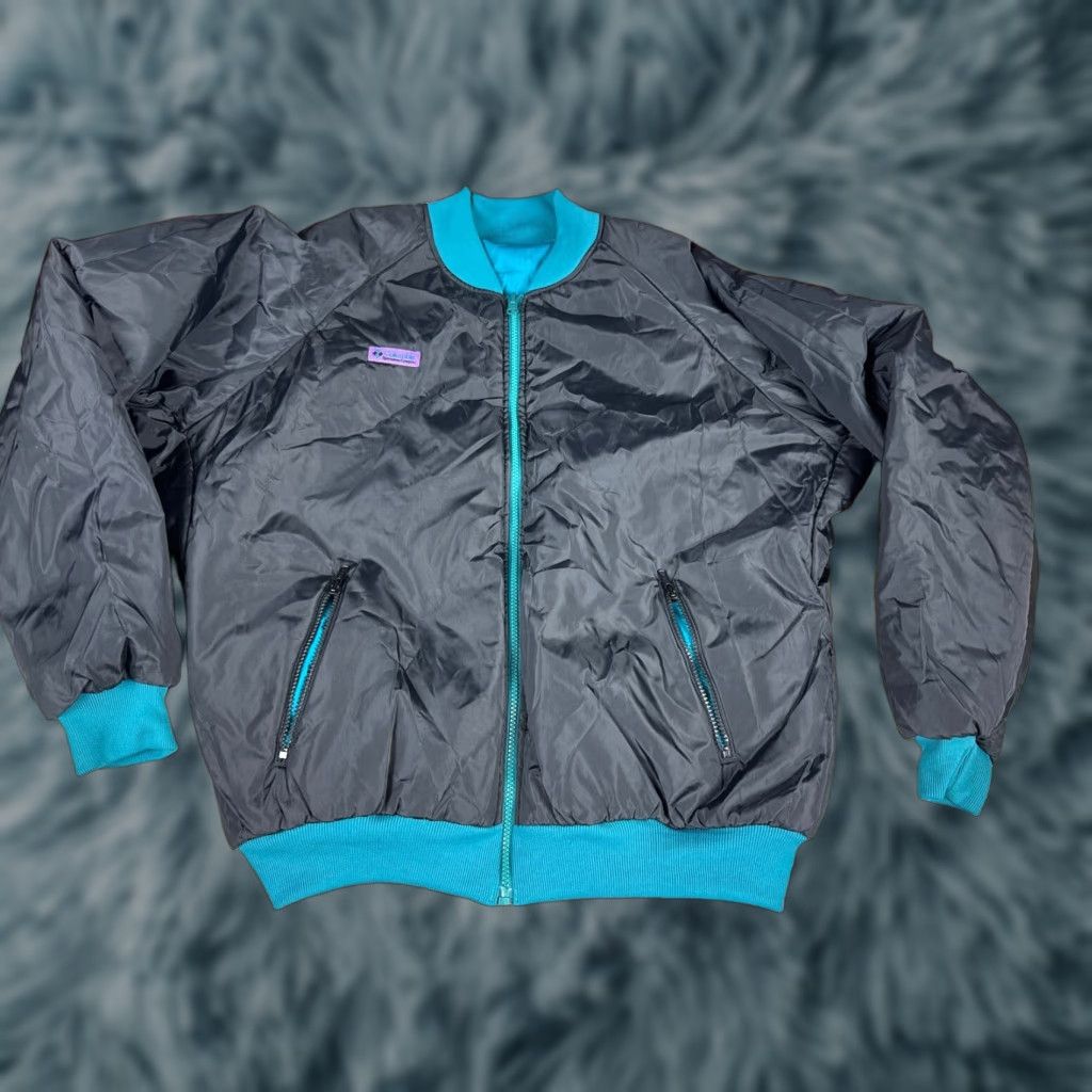 Vintage Columbia Reversible Bomber Windbreaker Jacket Men L Black Aqua Nylon Size US L / EU 52-54 / 3 - 1 Thumbnail