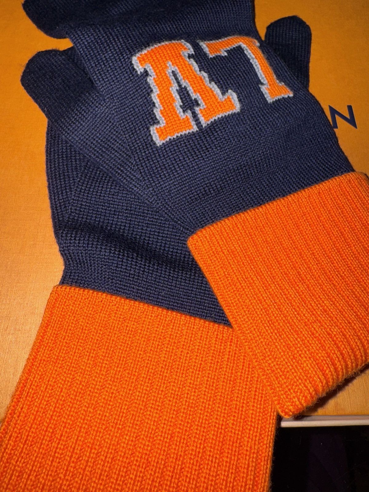 Louis Vuitton Louis Vuitton Gon Louis Marine Large Navy & Orange Gloves Size ONE SIZE - 14 Thumbnail