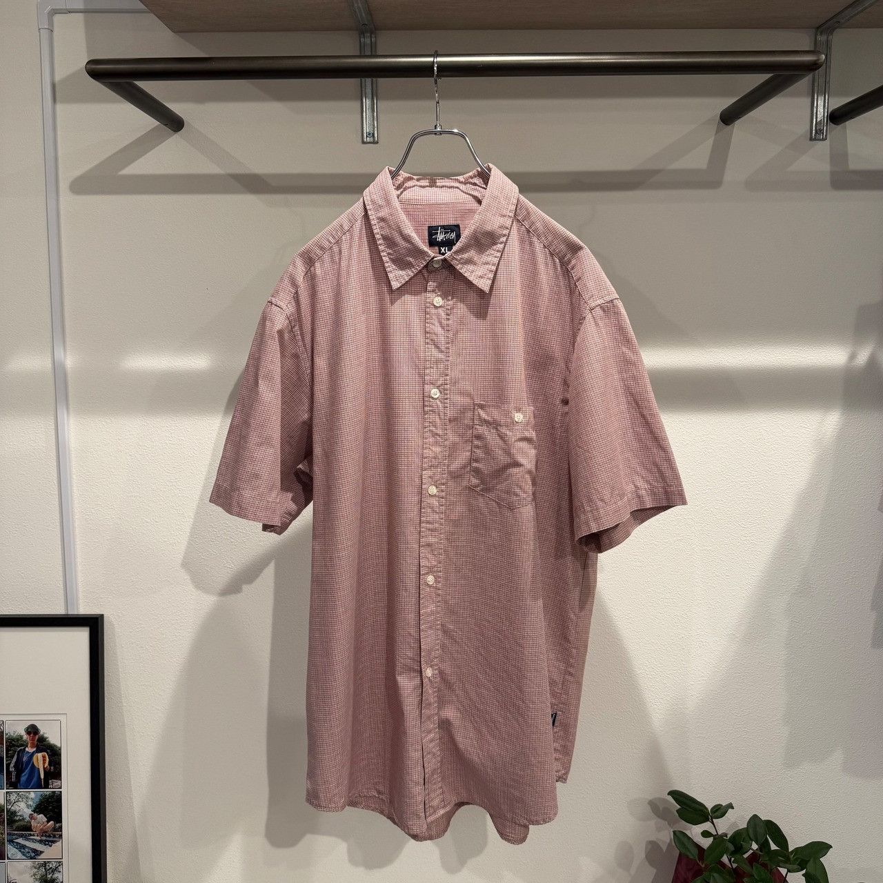 old stussy 90’s Check Short Sleeve T-shirt Red Size XL