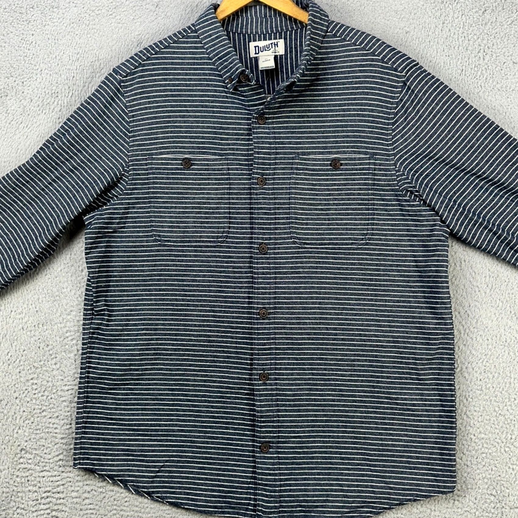 Duluth Trading Company VINTAGE Duluth Trading Co. Mens Flannel Shirt XL Blue Stripes Fee Swinging Slim Fit NEW Size US XL / EU 56 / 4 - 3 Thumbnail