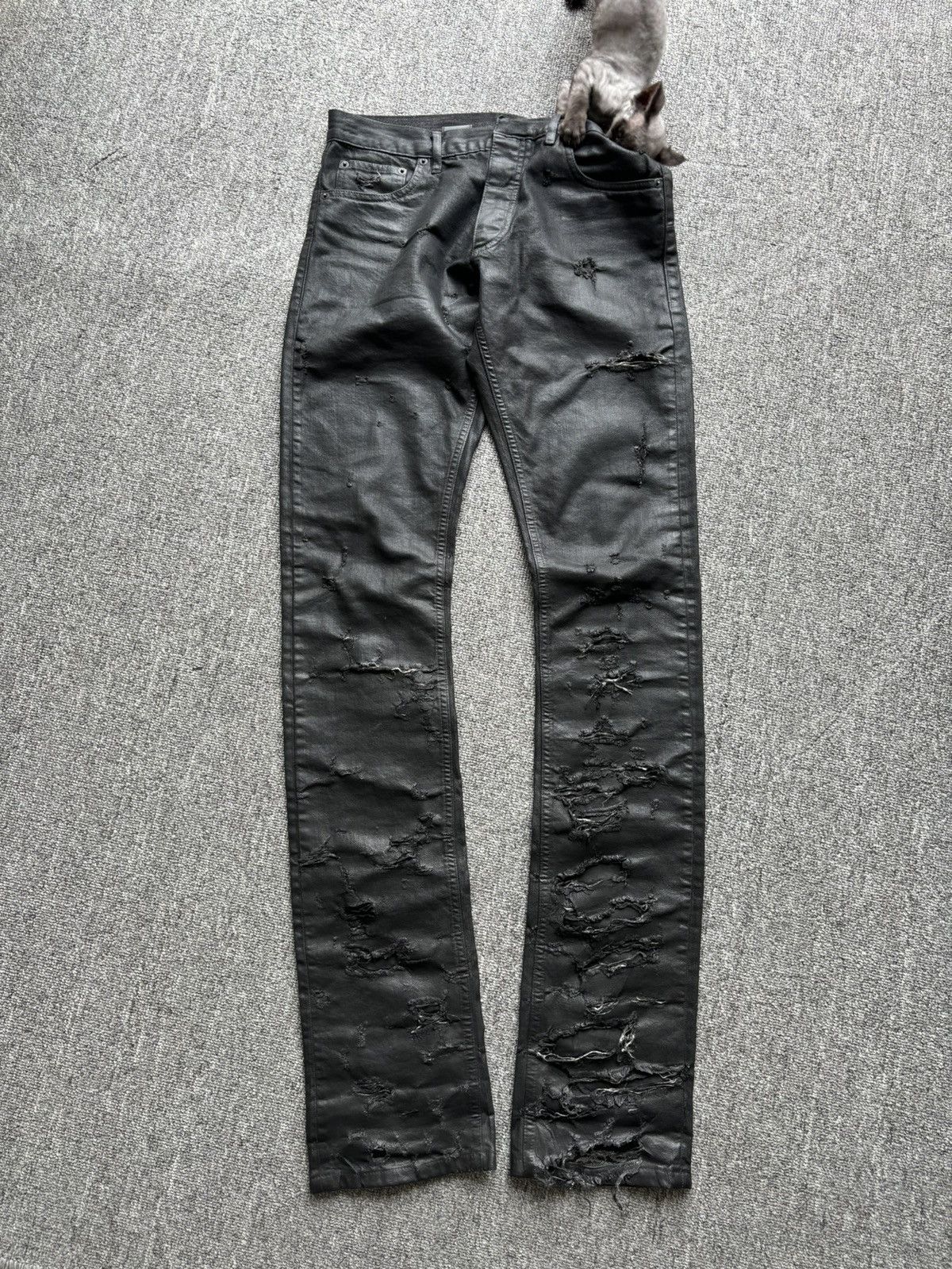 Pre-owned Dior Waxed Ripped Denim Skinny Jeans In Black