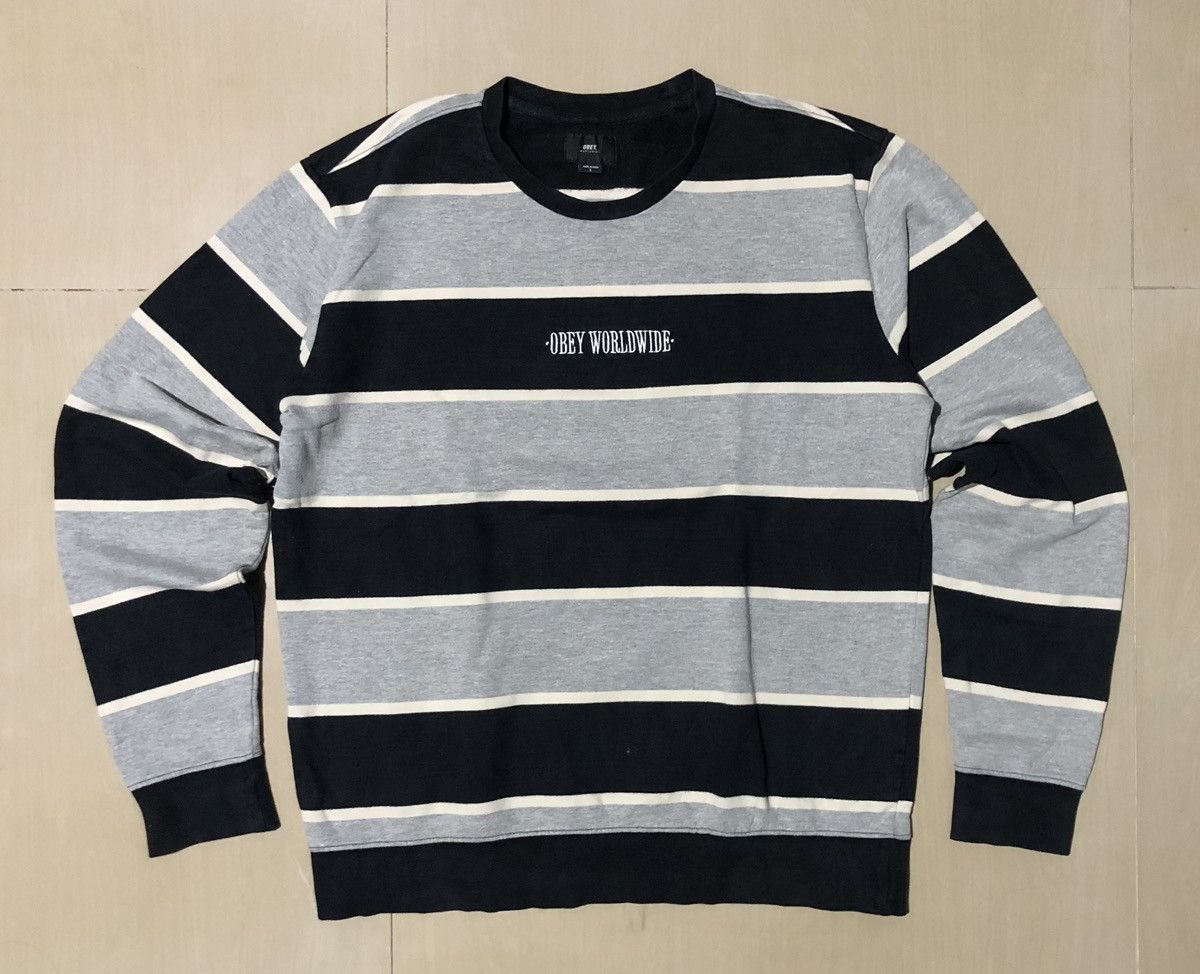 Obey Vintage OBEY WORLDWIDE embroidery script stripes sweatshirt Size US L / EU 52-54 / 3 - 1 Thumbnail