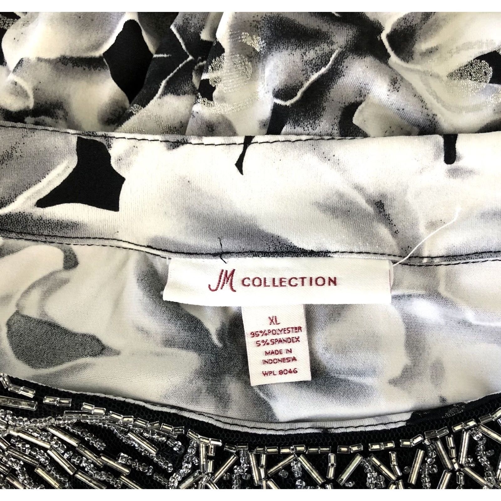 JM Collection JM collection Tunic Top XL Gray Floral Beaded 3/4 Sleeve Scoop Neck Boho Shirt Women Size XL / US 12-14 / IT 48-50 - 4 Thumbnail