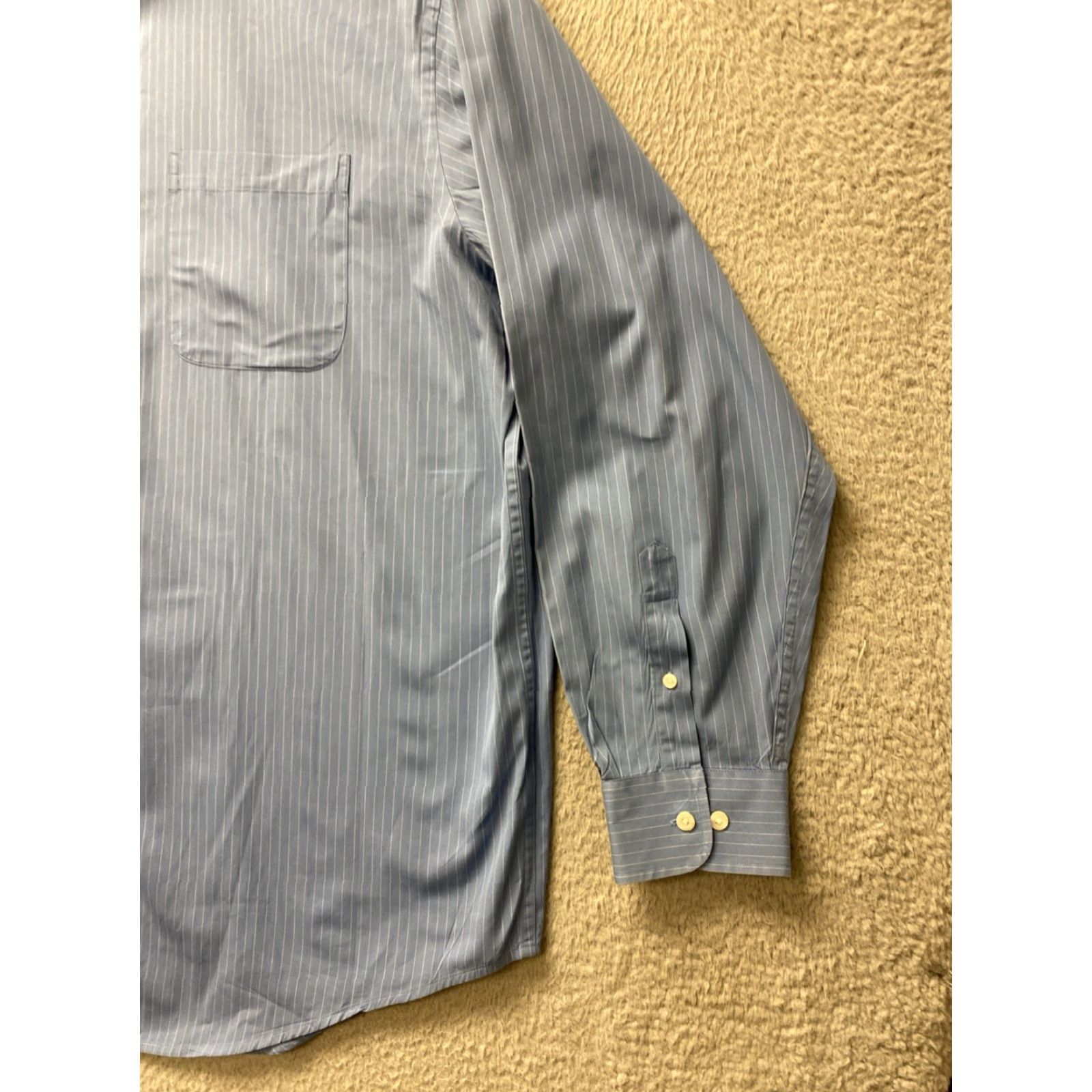 Roundtree & Yorke Roundtree & Yorke Button-Down Shirt Mens 2XT Blue Long Sleeve Striped Non-Iron Regular Size US XXL / EU 58 / 5 - 2 Thumbnail