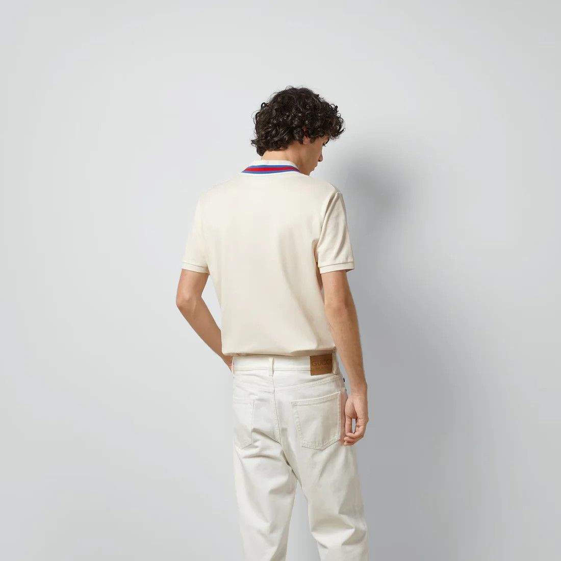 Gucci o1loc1c0326 Cotton Piquet Polo Shirt With Square GG Cream Size US XL / EU 56 / 4 - 4 Thumbnail