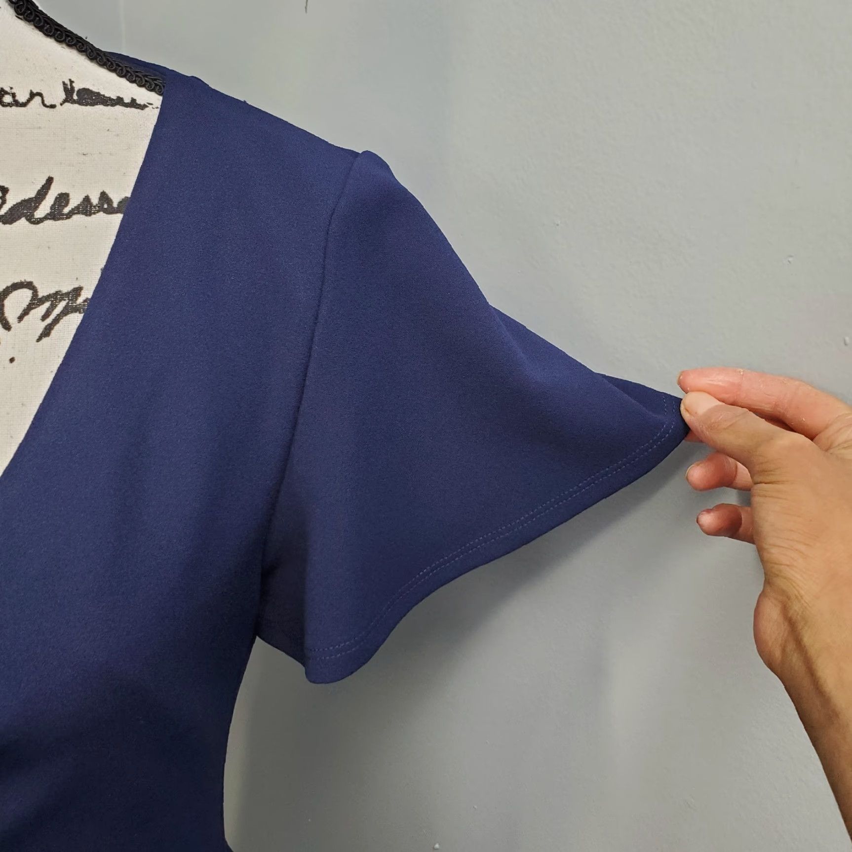 Vintage B. Darlin Womens Navy Cap Sleeve Mini Dress 13/14 Lined Back Zip V-Neck Short Dress Size XL / US 12-14 / IT 48-50 - 5 Thumbnail