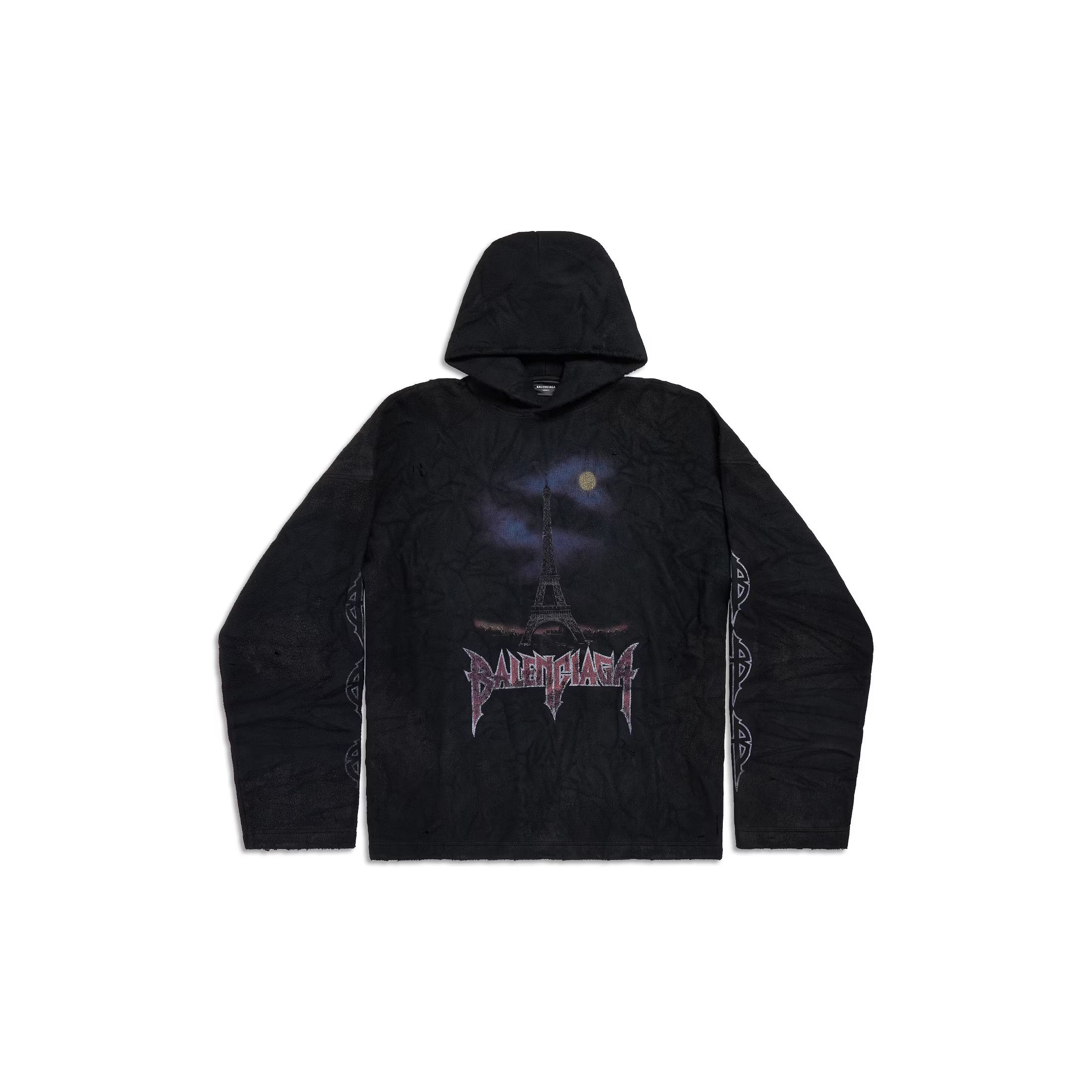 Balenciaga o1mt1gz0125 Paris Moon Crinkled Hoodie Large Fit in Black Size M / US 6-8 / IT 42-44 - 1 Thumbnail