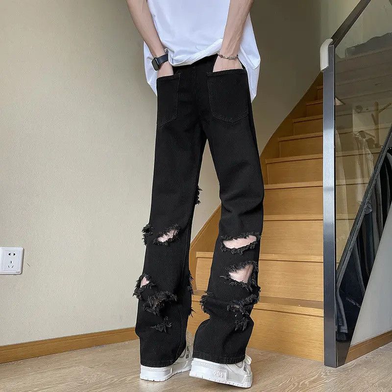 Japanese Brand Retro loose straight leg fringed ripped jeans Size US 32 / EU 48 - 4 Thumbnail