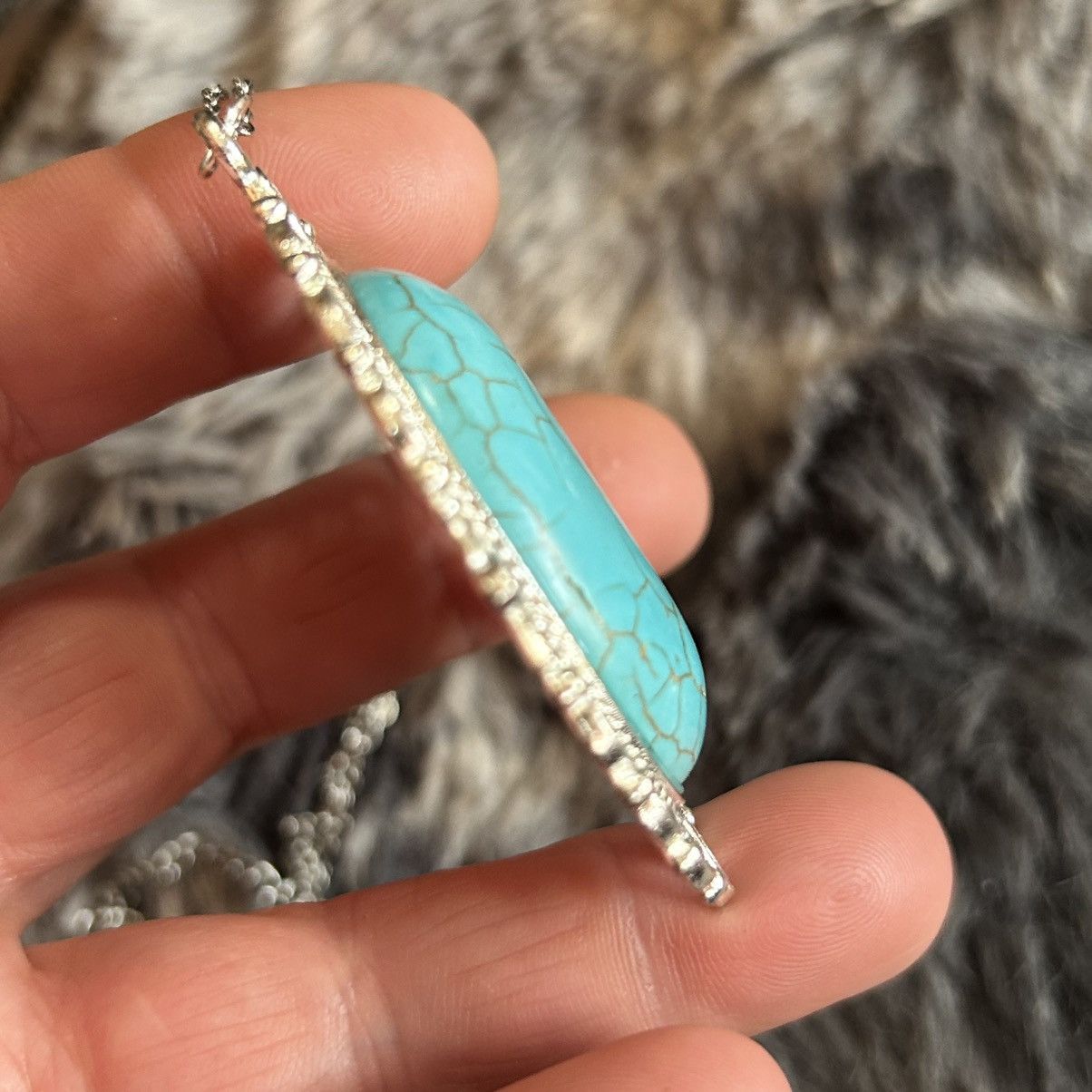 Handmade Handcrafted turquoise dyed howlite cabochon stone necklace Size ONE SIZE - 7 Thumbnail