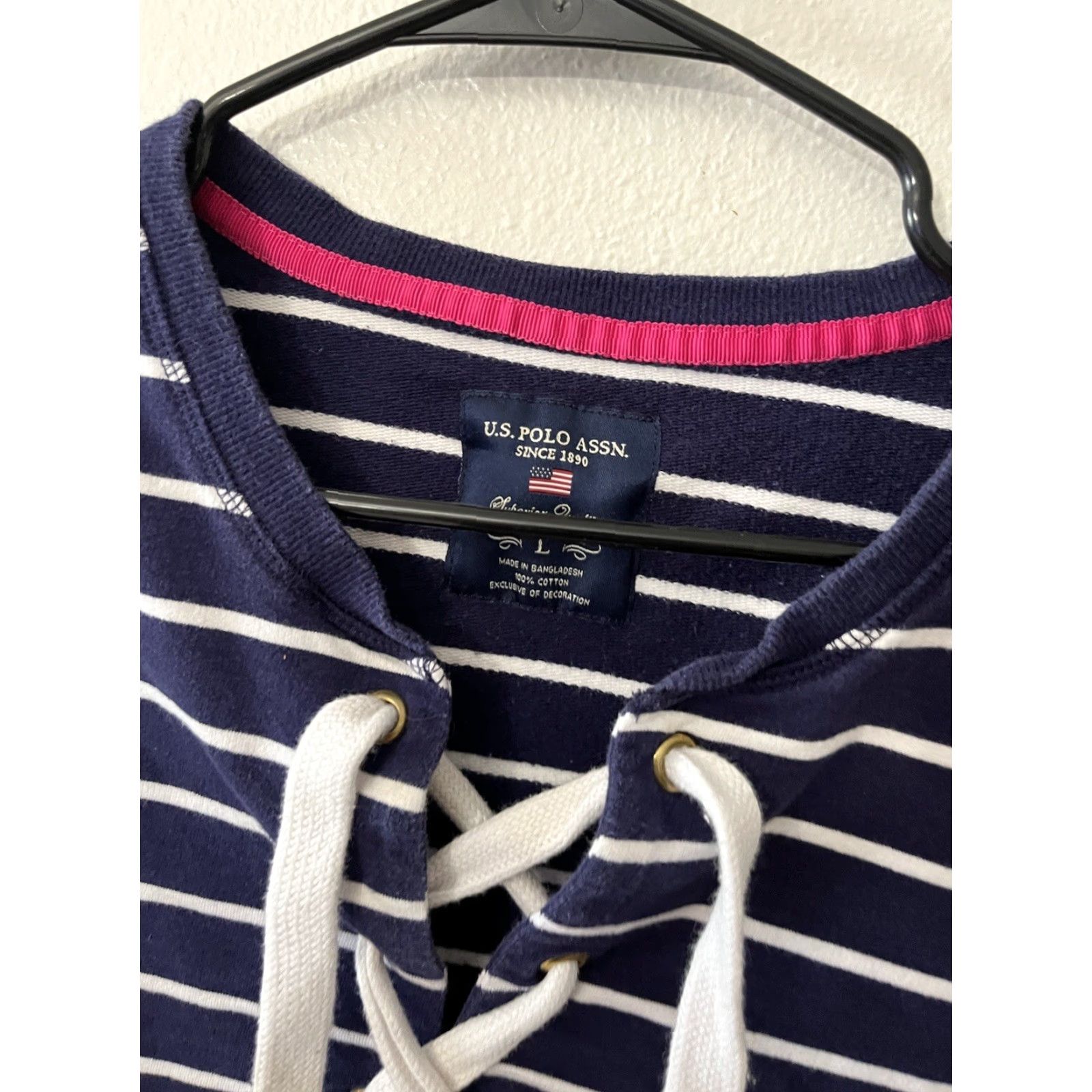Vintage Women’s U.S. Polo Assn Vintage Sweatshirt Size Large Navy Striped Drawstring Size L / US 10 / IT 46 - 2 Thumbnail