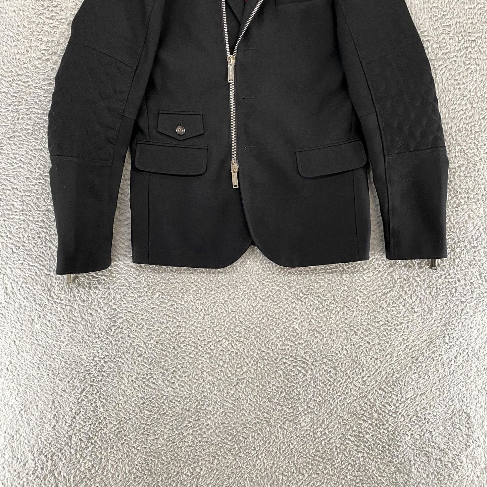 Dsquared2 Dsquared2 Mens Blazer 46 Black Wool Biker Jacket Asymmetric Zip Italy Quilted Size 46R - 3 Thumbnail