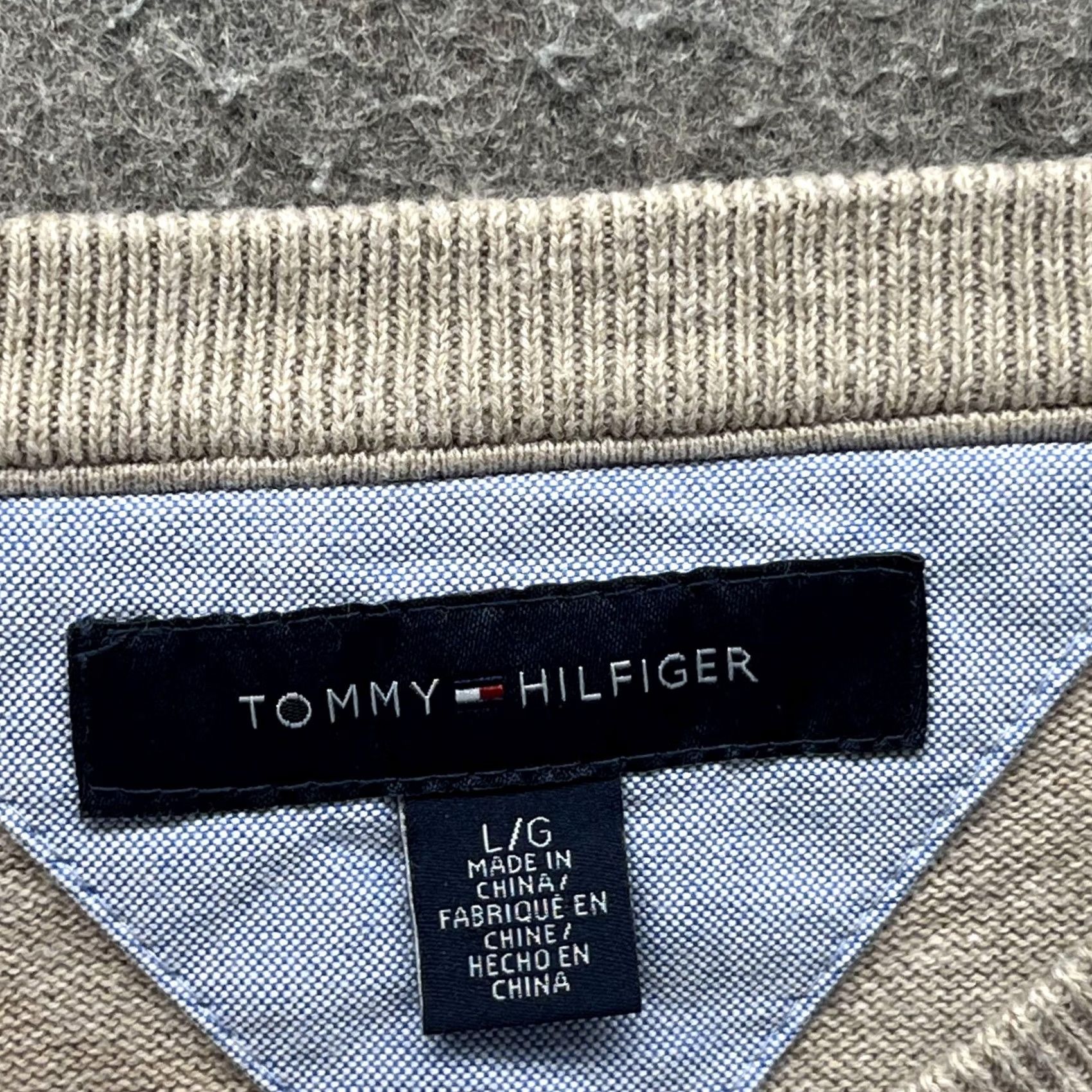 Tommy Hilfiger Tommy Hilfiger Sweater Mens Large Beige Cotton V Neck Argyle Pullover Knit Logo Size US L / EU 52-54 / 3 - 4 Thumbnail