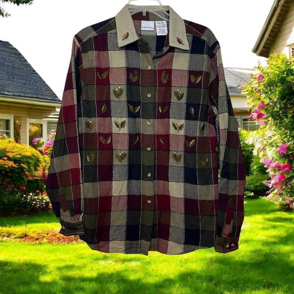 Vintage Vtg Bobbie Brooks Fall Leaves Plaid Button Up Shirt Sz L Size L / US 10 / IT 46 - 1 Thumbnail