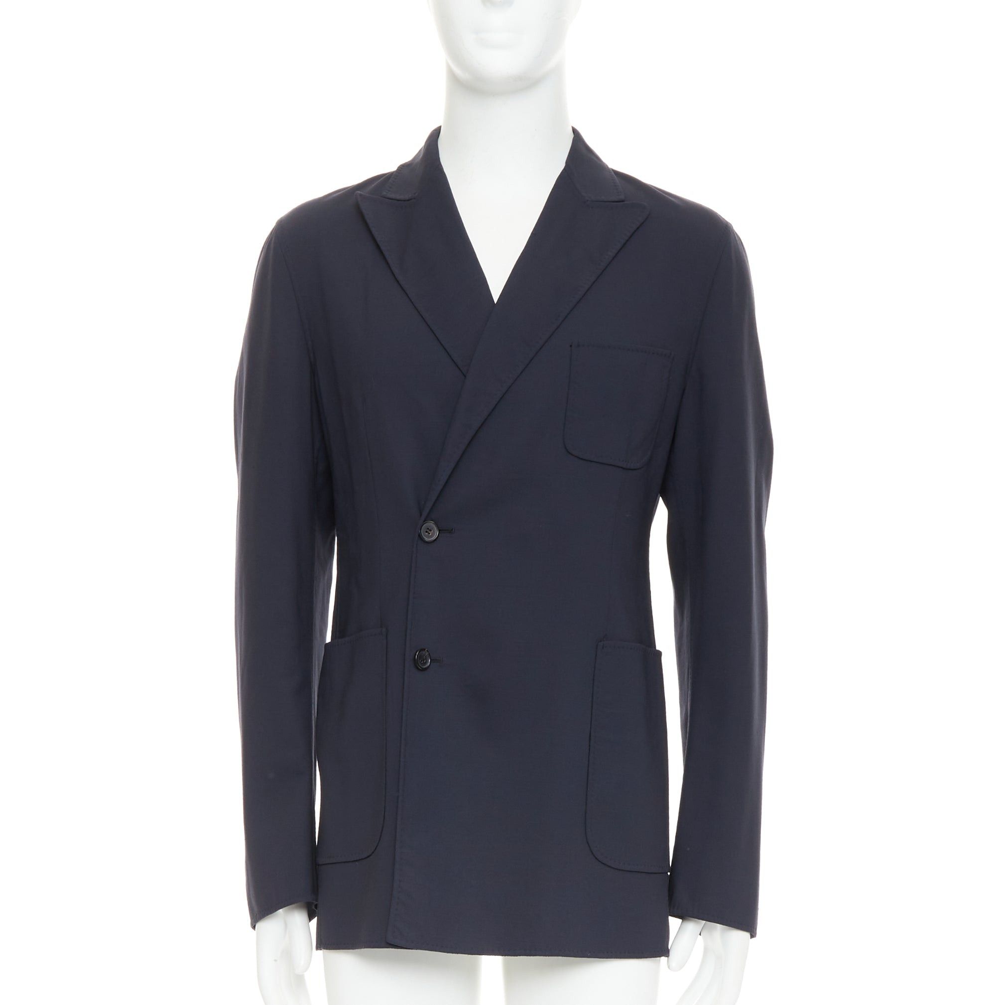 Raf Simons RAF SIMONS black virgin wool off centre buttons patch pocket long blazer IT48 M Size US M / EU 48-50 / 2 - 1 Thumbnail