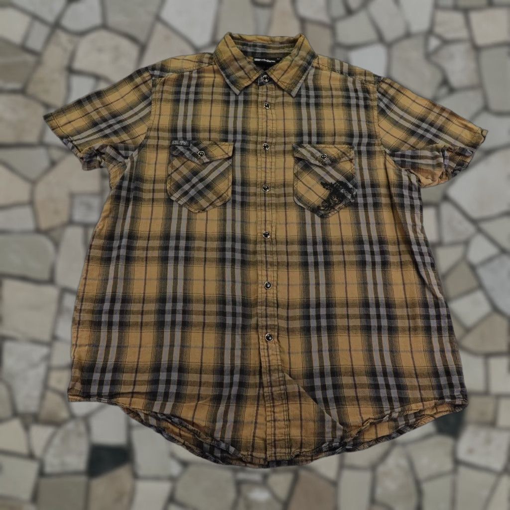 Vintage VINTAGE Not Of This World Shirt Mens Medium Brown Plaid Pearl Snap Collared Short Sleeve Cotton Button-Up NOTW 90s/Religious Mens M Brown Size US M / EU 48-50 / 2 - 1 Thumbnail