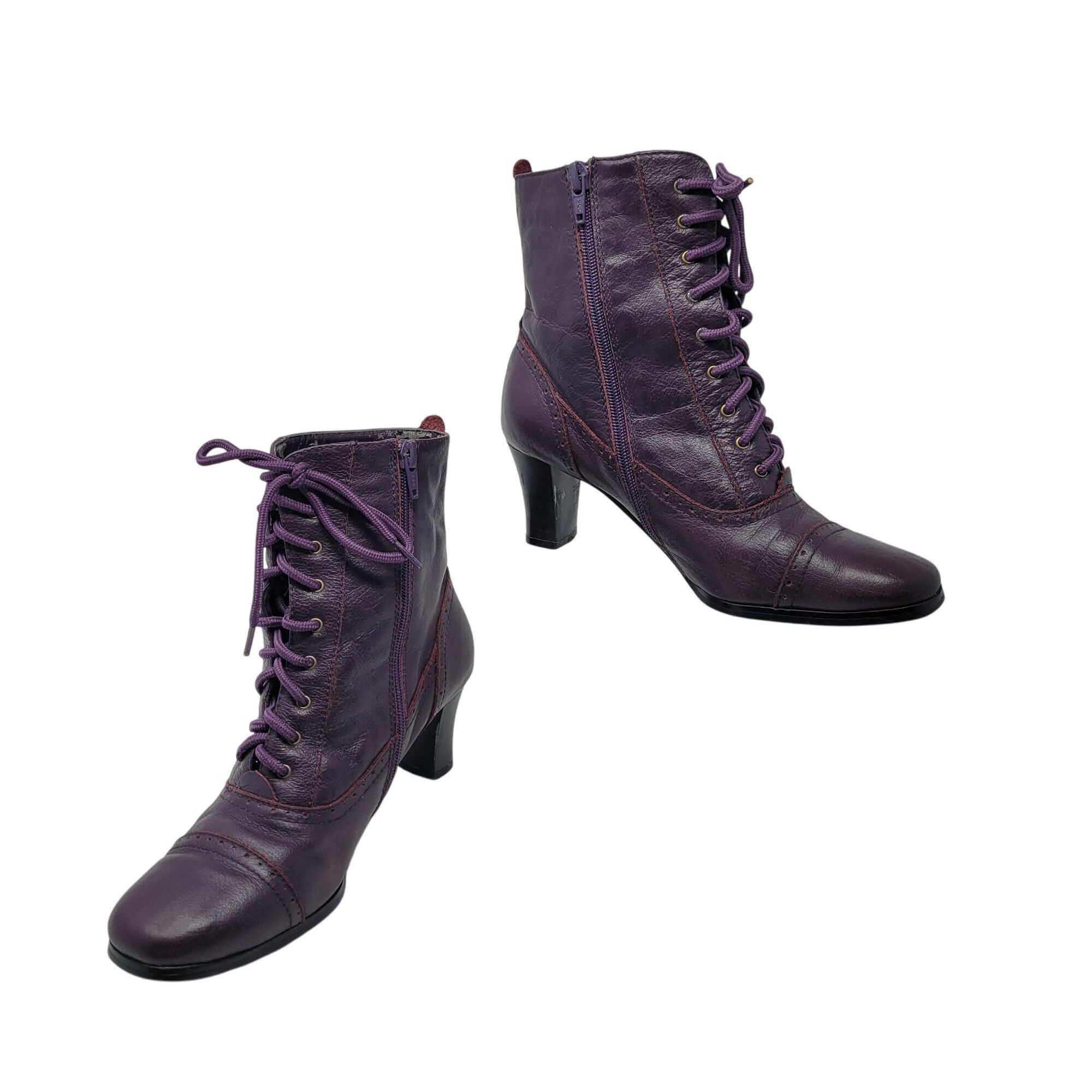 Vintage Vtg 80s Womens Eggplant Purple Leather Granny Boots Sz 6 Hee Size US 6 / IT 36 - 1 Thumbnail