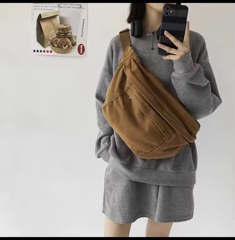 Japanese Brand Canvas Sling Bag Hip Cross Body Waist Fanny Pack y2k alt Size ONE SIZE - 1 Thumbnail