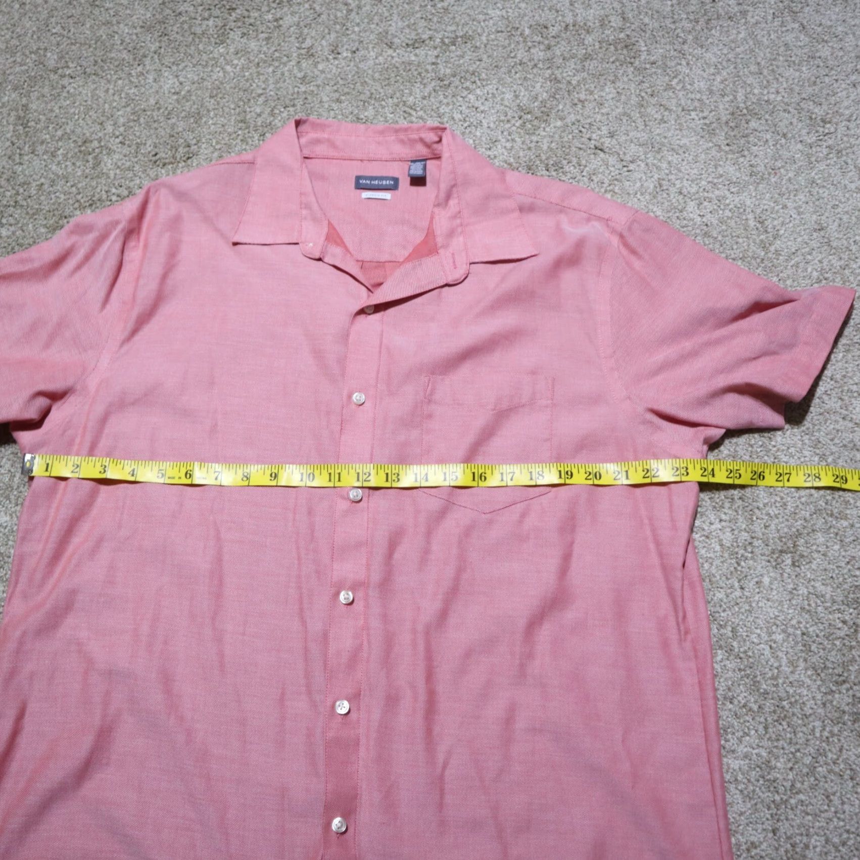 Van Heusen Van Heusen Shirt Pink Solid Salman Pocket Button Up Mens Size XL 17.5 100% Cotton Regular Short? Size 46R - 4 Thumbnail