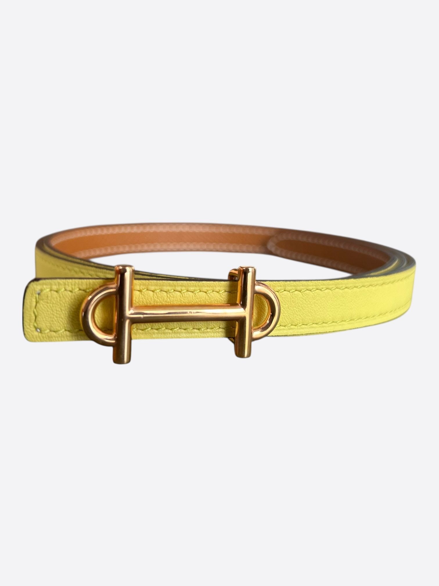 Hermes Hermes Yellow & Brown Gold Mini Gamma Reversible Belt Size 30 - 1 Thumbnail