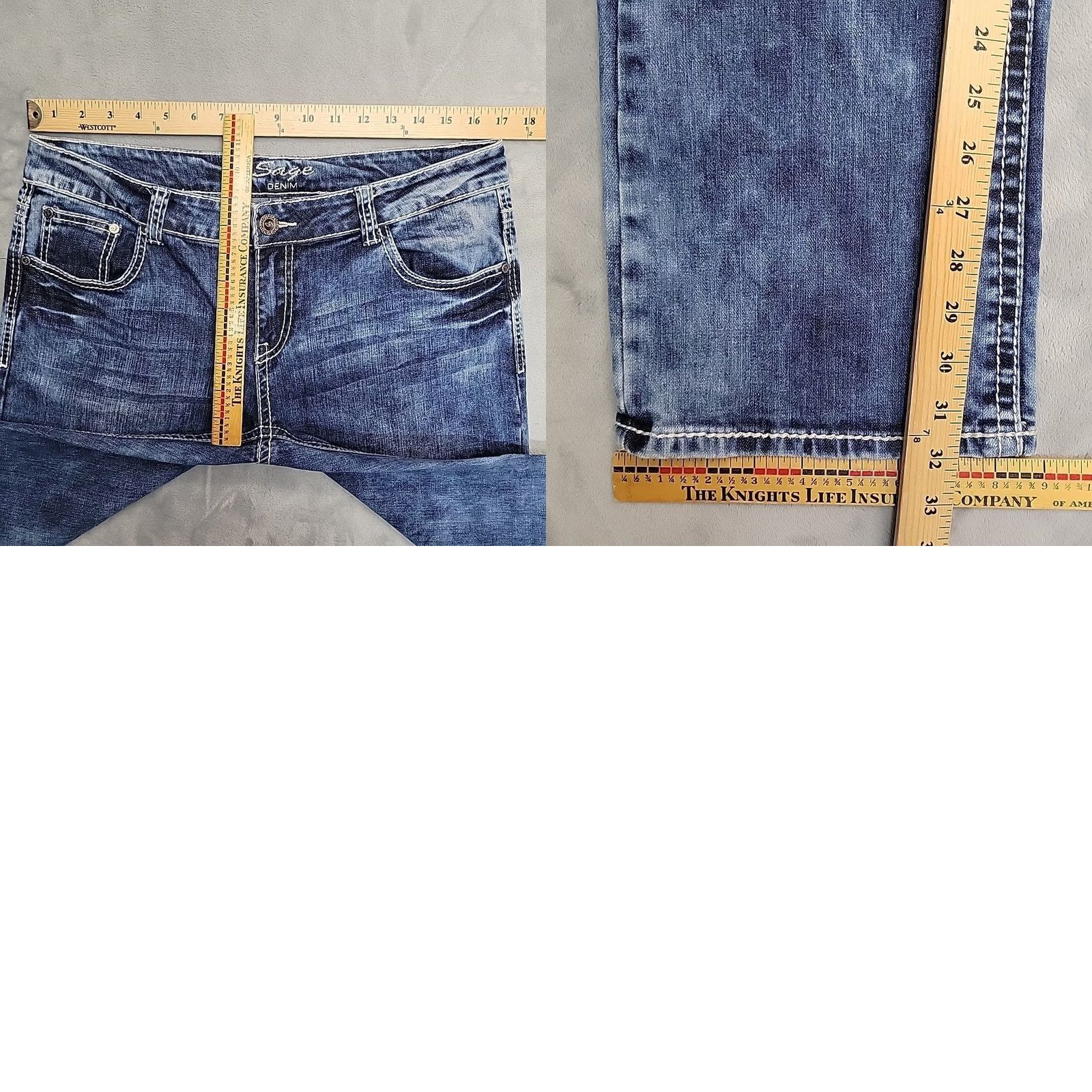 Denime Sage Jeans Womens 34 Blue Faded Denim Bootcut Bedazzled Stretch Western Cowboy Size 24" / US 00 / IT 34 - 8 Thumbnail
