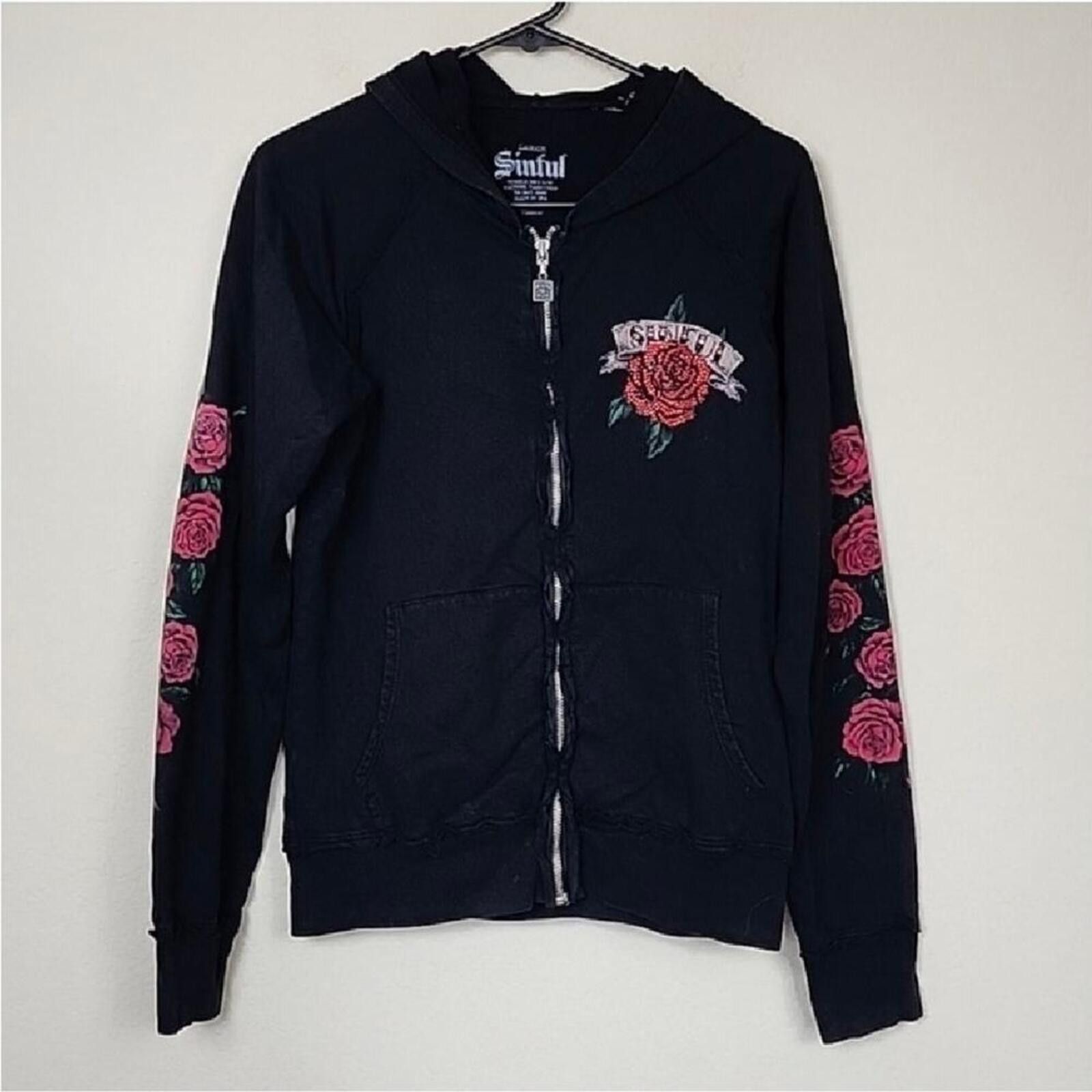 Other Large Sinful Affliction Rose Skull Gothic Hoodie Jacket Size L / US 10 / IT 46 - 2 Thumbnail