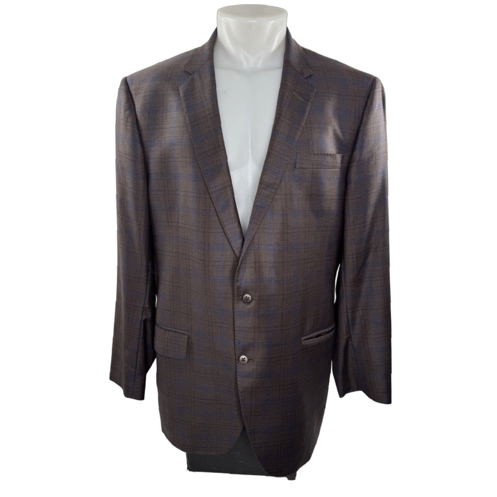 Vintage COPPLEY Galen WOOL Plaid Blazer Jacket 48 BIG & TALL Men Brown Blue Wool Blazer Mens 48 Size 48R - 1 Thumbnail