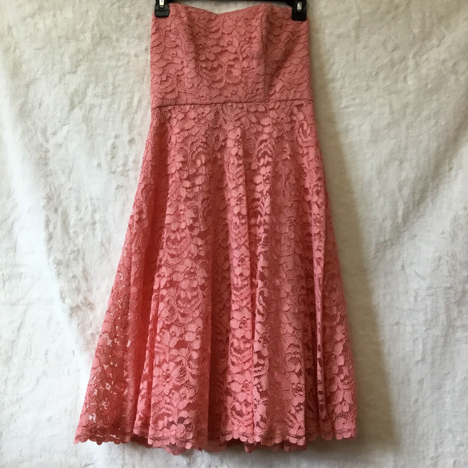 Other David's Bridal Strapless Coral Pink Lace Dress Size XS / US 0-2 / IT 36-38 - 4 Thumbnail