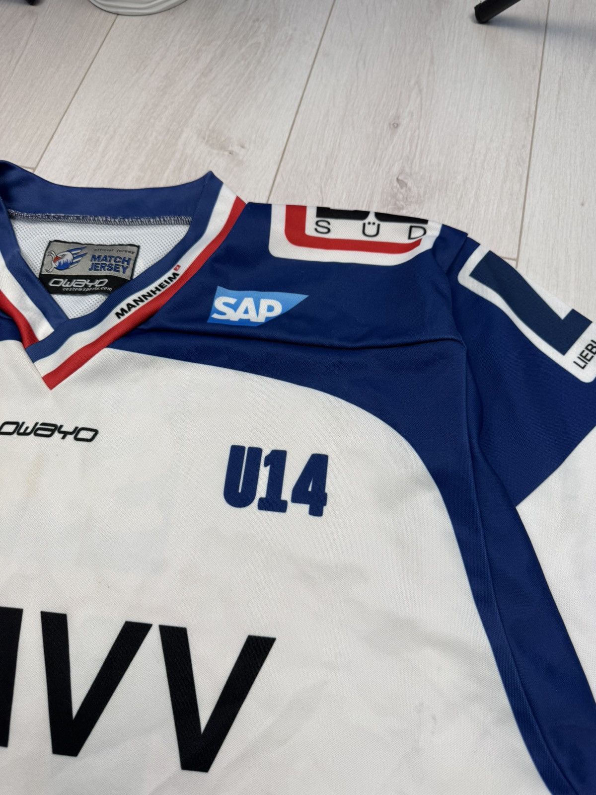 NHL MATCHWORN HC Adler Mannheim hockey jersey #13 MAIER Size US L / EU 52-54 / 3 - 9 Thumbnail