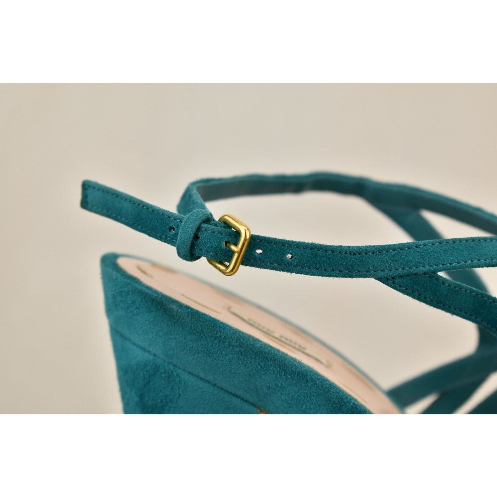 Miu Miu TURQUOISE SUEDE CRISS CROSS PLATFORM ESPADRILLE SANDALS 40 Size US 10 / IT 40 - 11 Thumbnail