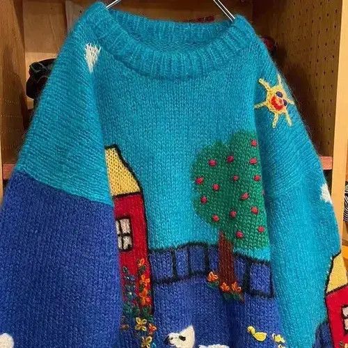 Japanese Brand Retro contrast crew neck knitted sweater Size M / US 6-8 / IT 42-44 - 2 Thumbnail