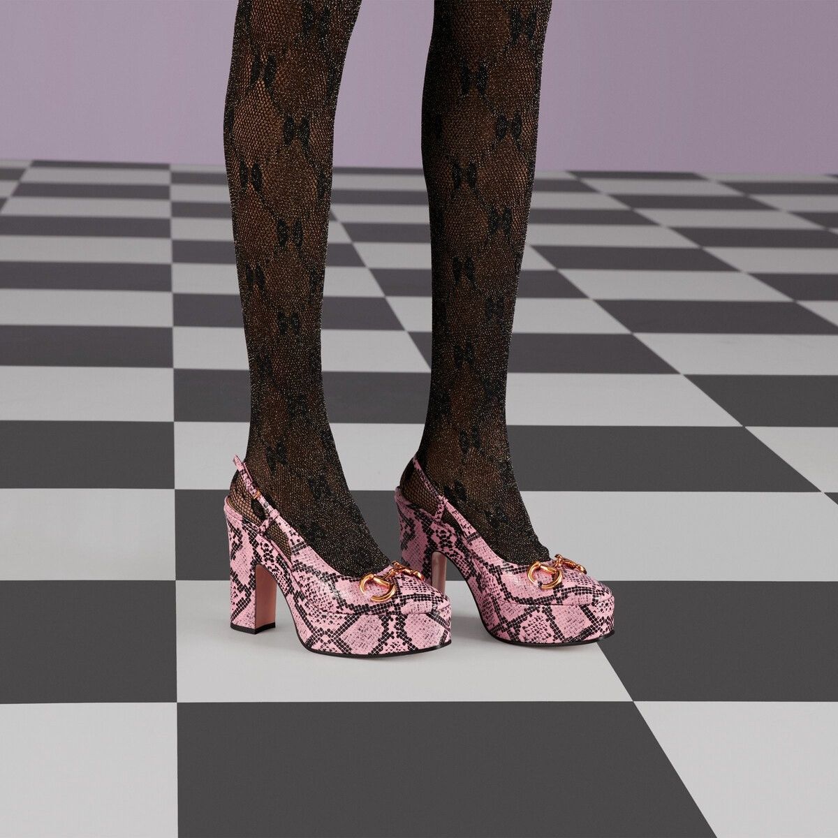 o1s1wg110225 Python Print High Heel Pumps in Pink/Black
