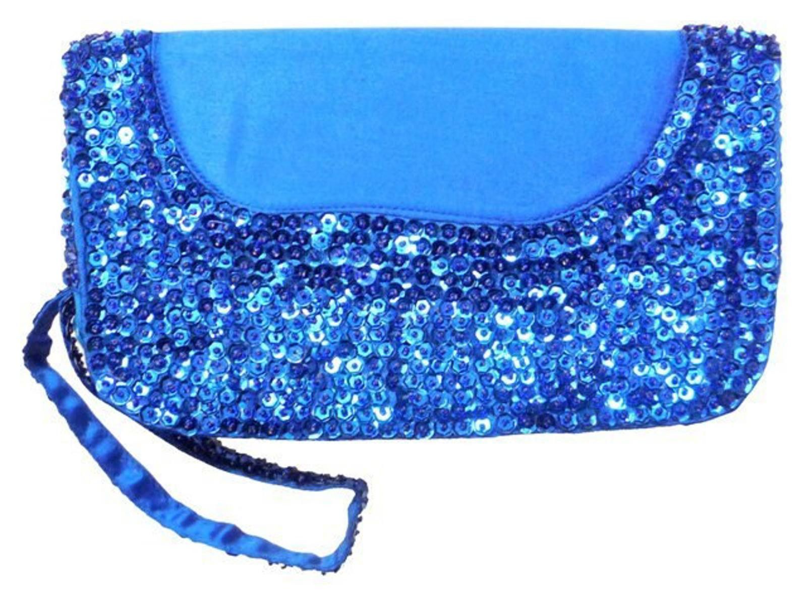 Designer Sequin Wallet Purse with Zipper ROYAL BLUE Size ONE SIZE - 1 Thumbnail