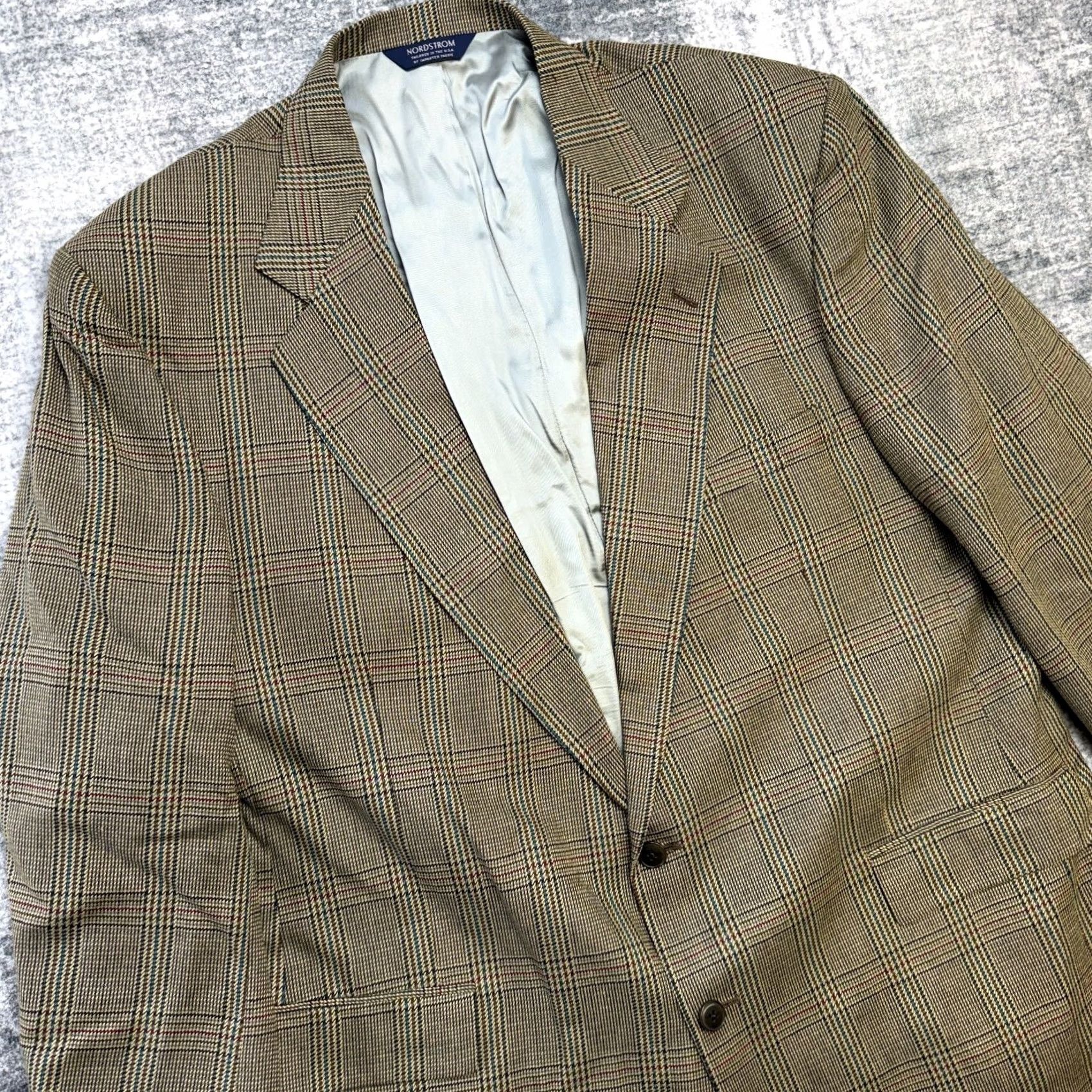 Nordstrom Nordstrom VTG Blazer Jacket Mens 50L Brown Glen Plaid Silk Sport Coat Academia Size 50R - 2 Thumbnail