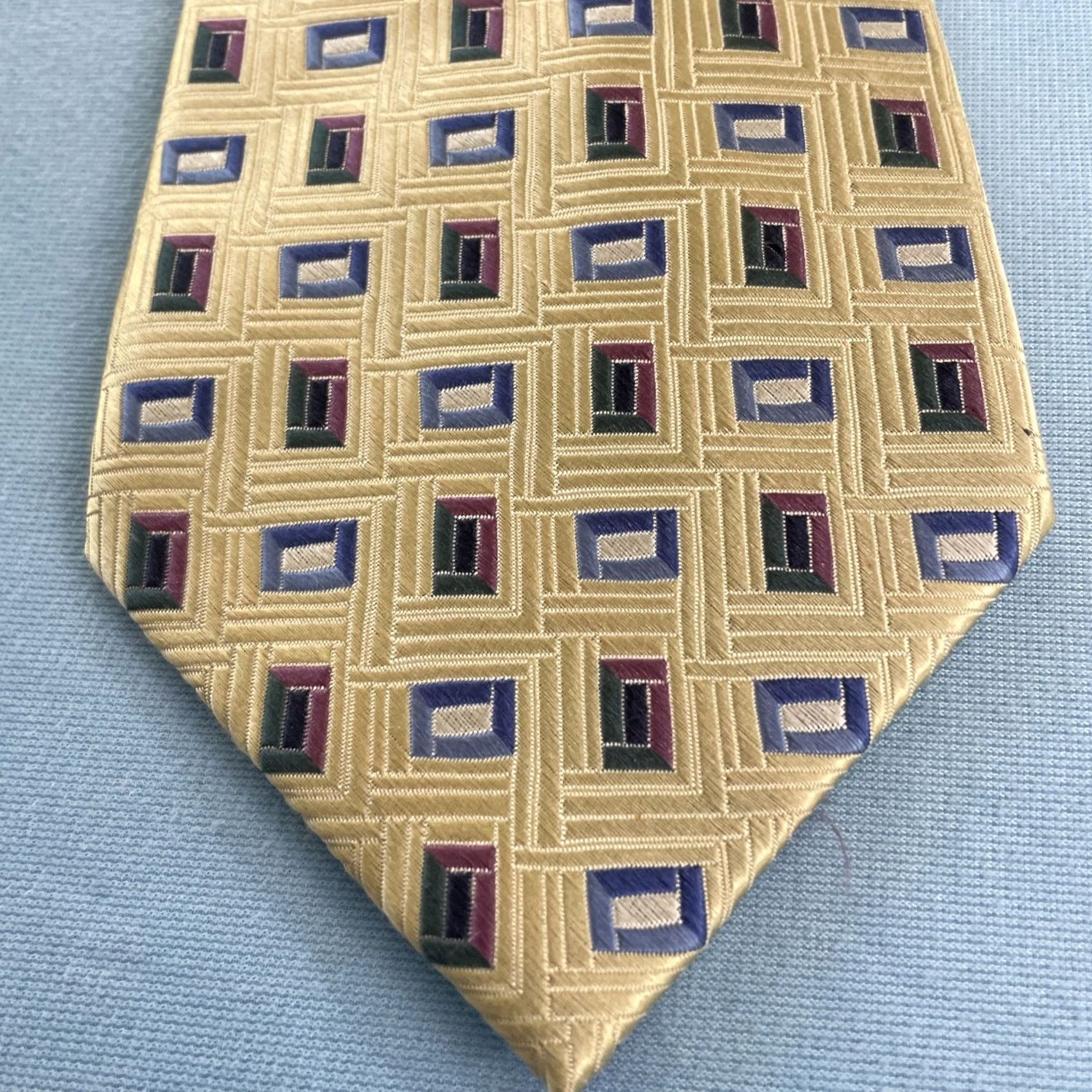 Vintage VINTAGE Tango Woven Silk Tie 61" Geometric Polka Dot Square Hand Made 4x61 Light Yellow Tie Mens 100% Silk Adjustble Some Wear Size ONE SIZE - 2 Thumbnail